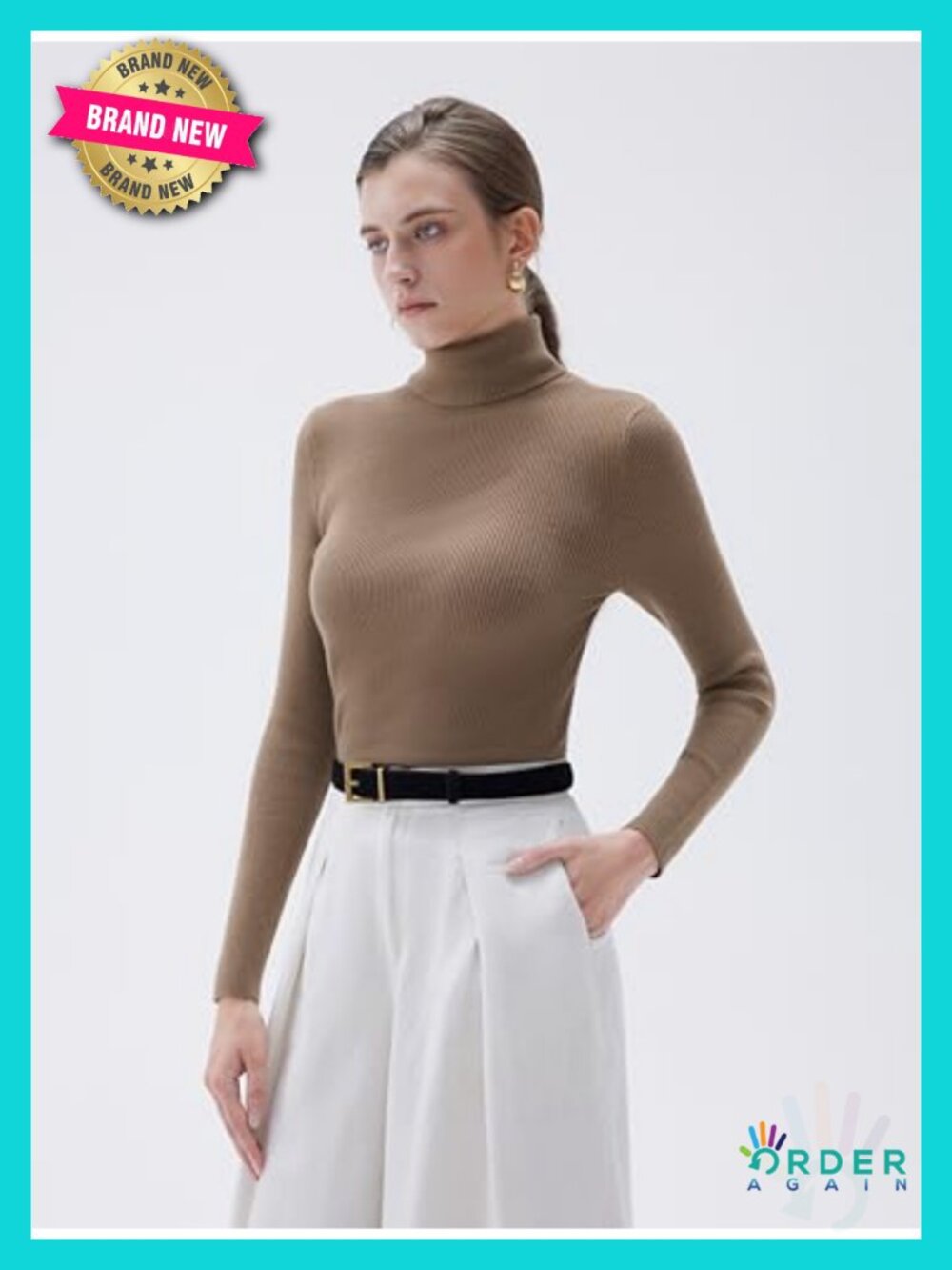Women's Turtleneck Cashmere Blend Sweater Long Sleeve Pullover Fall Winter - Picture 4 of 6